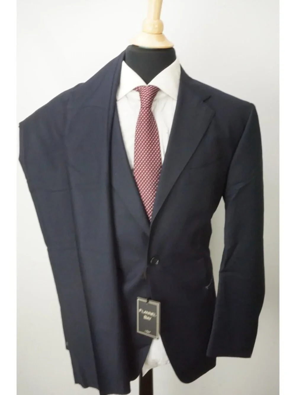 Flannel Bay Blue Pinstriped S110s Wool 2 Pc Suit Jacket Pants 44 Brand New